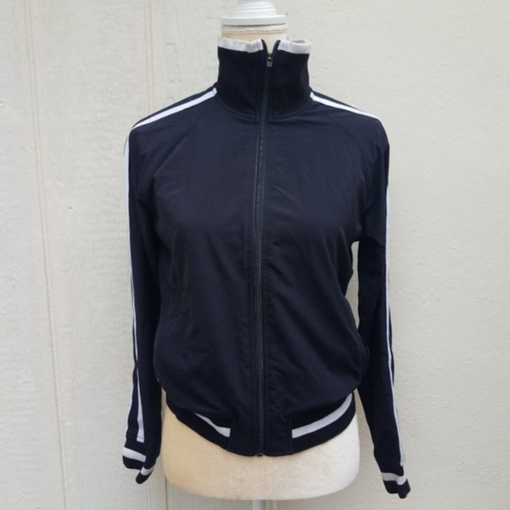 Athleta black and white striped zip up jacket